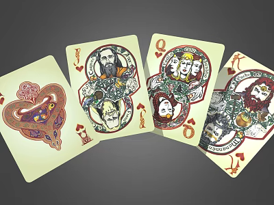 Decorative Heart Suit Playing Cards With Jack Queen King And Ace Illustrations 3d model