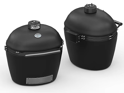 Two Black Round Kitchen Appliances With Lid And Metal Clasps Design 3d model