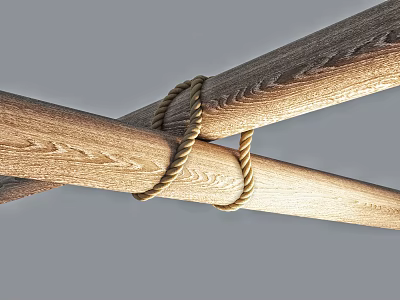 Natural Wooden Household Item With Crossed Sticks Tied Using Durable Rope 3d model