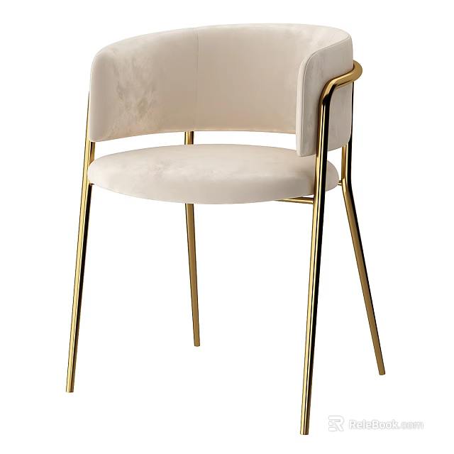 Modern Beige Velvet Single Chair With Gold Metal Frame And Sleek Armrest Design 3d model 