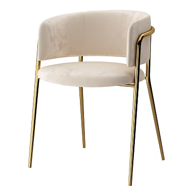 Modern Beige Velvet Single Chair With Gold Metal Frame And Sleek Armrest Design 3d model