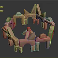 Wooden Doll Blocks Arranged in Circular Castle Shape with Playful Design