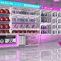 Modern Yujianchao Store Interior Design With Neon Lights Purple Pink Decor And Cabinets