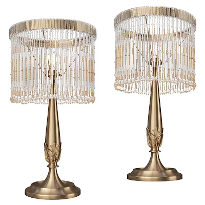 Elegant table lamp with gold carved base and crystal beaded shade 3d model