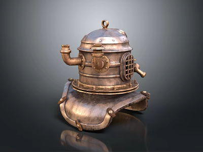 Vintage Brass Diving Helmet With Top Ring Side Pipe and Grille 3d model