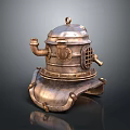 Vintage Brass Diving Helmet With Top Ring Side Pipe and Grille