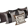 Multiple Decorative Pillows In Neutral Tones With Geometric Patterns And Striped Designs 3d model