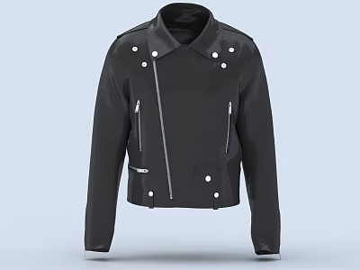 Stylish Black Jacket With Classic Collar Metal Buttons And Asymmetrical Zippers 3d model