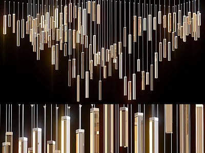 Modern Gold Metal Hanging Strip Shaped Pendant Lights With Warm Illumination 3d model