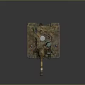 Military Tank With Camouflage Paint Antennas Mesh Covering on Top And Crew Member Figure
