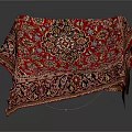 Traditional Red And Gold Ornate Carpet With Intricate Patterns Folded On White Background