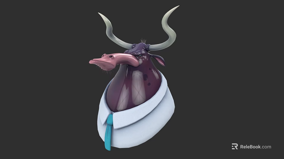 Purple Anthropomorphic Horned Animal 3D Model Wearing White Shirt And Blue Tie 3d model 
