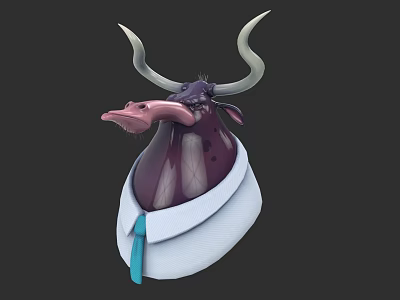 Purple Anthropomorphic Horned Animal 3D Model Wearing White Shirt And Blue Tie 3d model