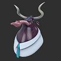 Purple Anthropomorphic Horned Animal 3D Model Wearing White Shirt And Blue Tie