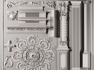 Intricate Carved Decorative Pieces With Panel Designs Column Accents And Ornamental Patterns 3d model