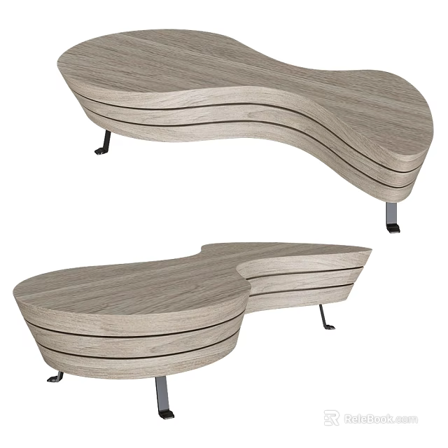Modern Wooden Stool With Curved Shape Metal Legs And Sleek Structure Design 3d model 
