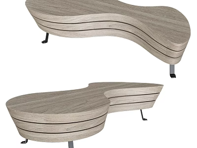 Modern Wooden Stool With Curved Shape Metal Legs And Sleek Structure Design 3d model
