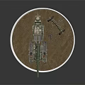 Detailed Artillery Weapon Model With Tracked Chassis Wheels Small Parts On Circular Sandy Base