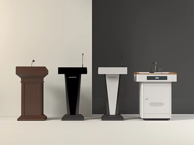 Modern Podiums with Microphones in Brown Black White and Wooden Top Styles 3d model