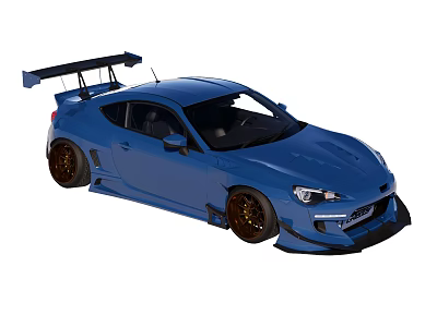 Blue Two Door Sports Car With Rear Spoiler Black Wheels And Aerodynamic Design 3d model