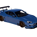 Blue Two Door Sports Car With Rear Spoiler Black Wheels And Aerodynamic Design