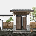 New Chinese Style Gate Patio Door 3d model