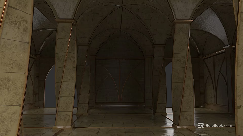 Classical Garden Architectural Interior Featuring Arched Ceilings and Stone Columns 3d model