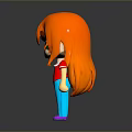 3D Cartoon Character With Orange Hair Green Eyes Red Shirt Blue Pants Purple Shoes