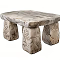 Natural Stone Dining Table With Carved Legs And Artistic Totem Symbols