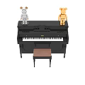 Musical Instruments and Art Supplies with Black Piano Zebra Toy Golden Bear and Wooden Bench