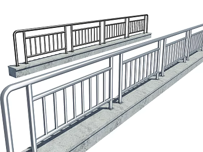 Modern Stainless Steel Railings With Vertical Bars And Concrete Base Structure 3d model