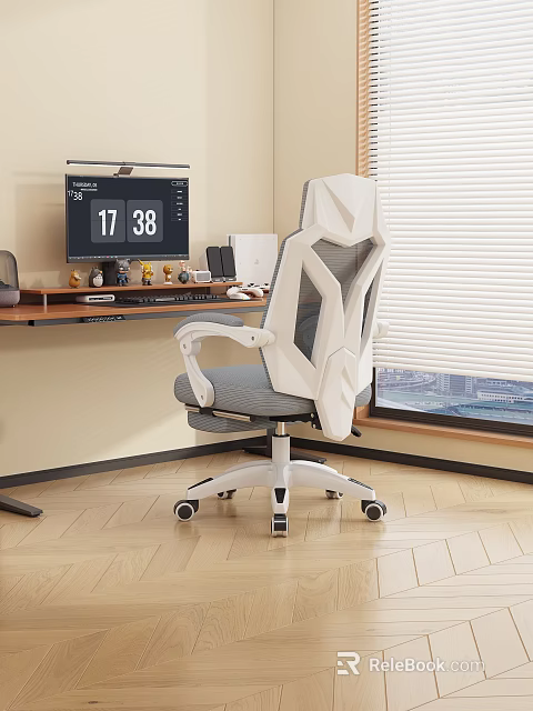 Modern Office Setup With Ergonomic Chair Computer Monitor On Desk And Appliances 3d model 