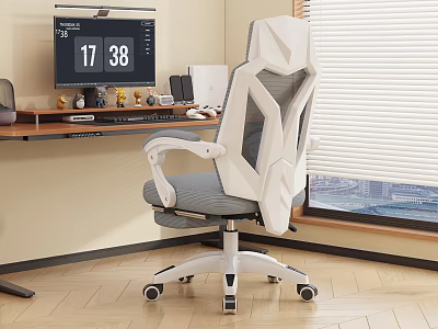 Modern Office Setup With Ergonomic Chair Computer Monitor On Desk And Appliances 3d model