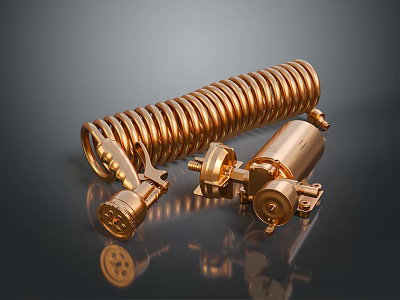 Golden Coiled Spring Household Accessory With Shiny Metal Components And Glossy Finish 3d model