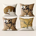 Stylish Decorative Throw Pillows With Leopard Print Cotton And Wheat Plant Patterns 3d model