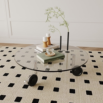 Ancient and vintage round glass roller coffee table 3d model