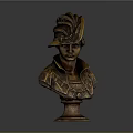 Ornamental Bronze Bust Sculpture Furniture With Feathered Hat And Decorative Collar Pedestal Base