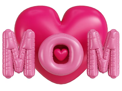 Pink Heart Shaped Decorative Ornament Set With MOM Lettering And Balloon Design 3d model