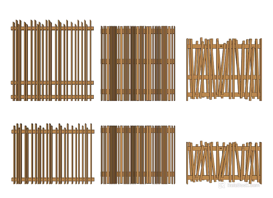 Various Styles Of Wooden Fence Designs For Outdoor Decoration And Privacy 3d model 