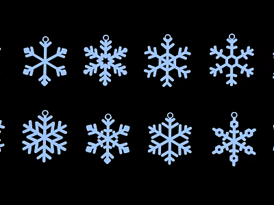 Set Of Eight Light Blue Snowflake Ornaments For Festive Decorative Hanging 3d model