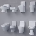 White Toilets In Various Styles Displayed As Collection On Gray Background