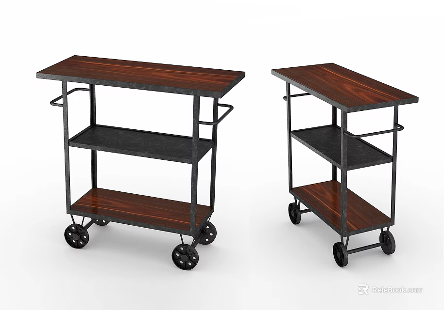 Commercial Utility Carts With Wooden Top Metal Frame And Wheels For Business Use 3d model 