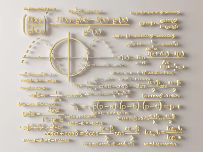 Golden Mathematical Formulas and Geometric Patterns Intricate Wall Decor for Home 3d model