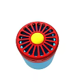Decorative Object With Red Circular Holed Top Blue Base And Yellow Center