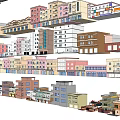 Various Style Building Illustrations With Different Colors And Architectural Details 3d model