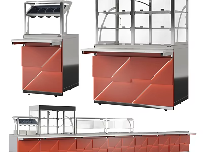 Commercial Kitchen Equipment With Glass Display Cabinet And Orange Panel Design 3d model