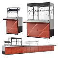 Commercial Kitchen Equipment With Glass Display Cabinet And Orange Panel Design