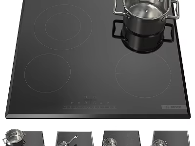 Modern Black Glass Electric Cooktop With Stainless Steel Pot Kitchen Appliance 3d model
