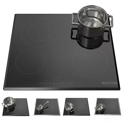 Modern Black Glass Electric Cooktop With Stainless Steel Pot Kitchen Appliance 3d model
