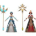 Game Movie Characters In Elegant Outfits With Ornate Magical Staffs